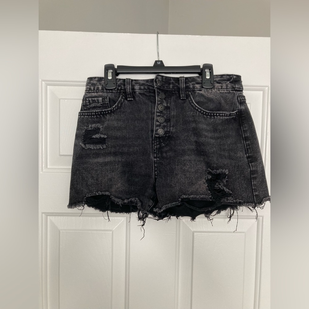 YMI Black Ripped Jean Shorts (7/28)